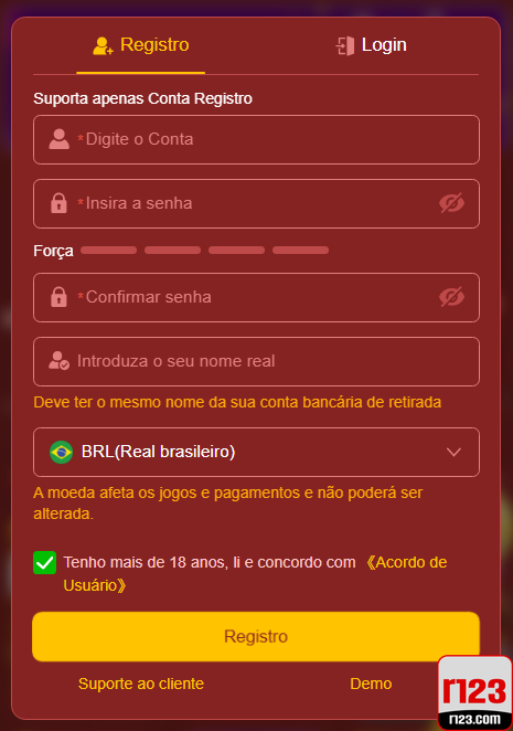 r123.com Passo a Passo Cadastro